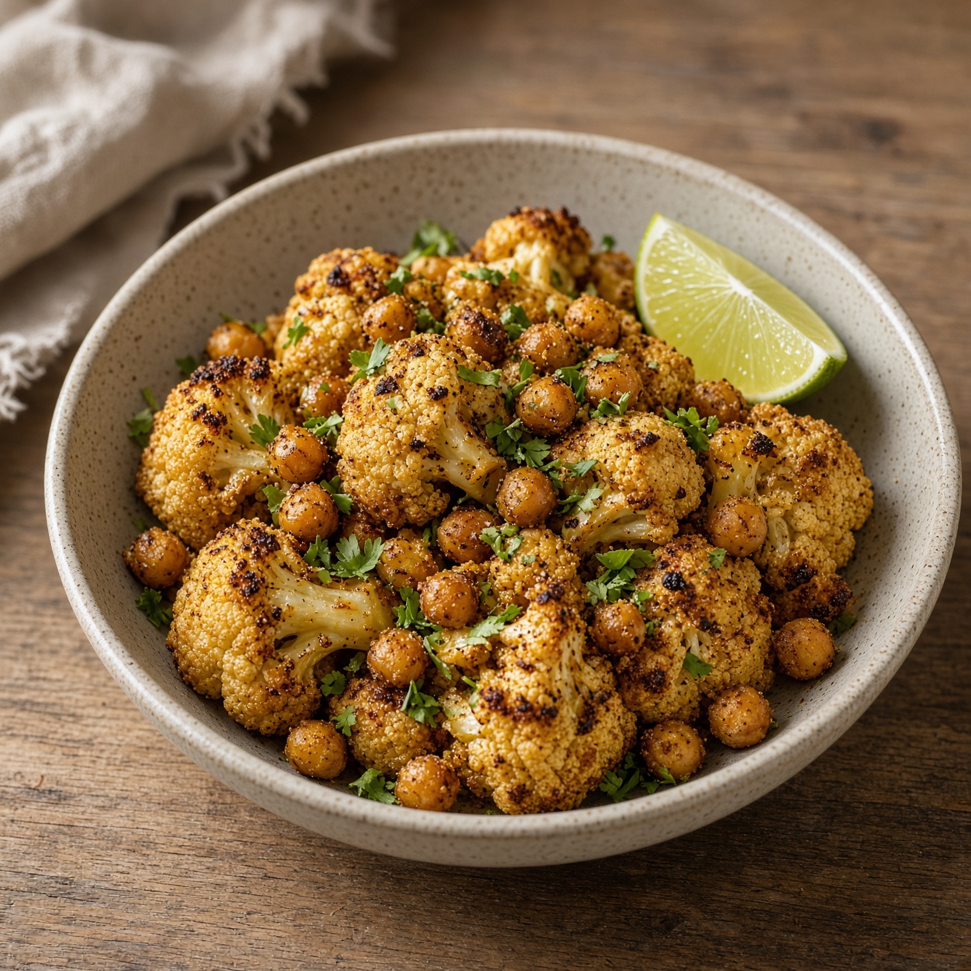 Roasted Cauliflower & Chickpea Bowl with Cumin-Lime