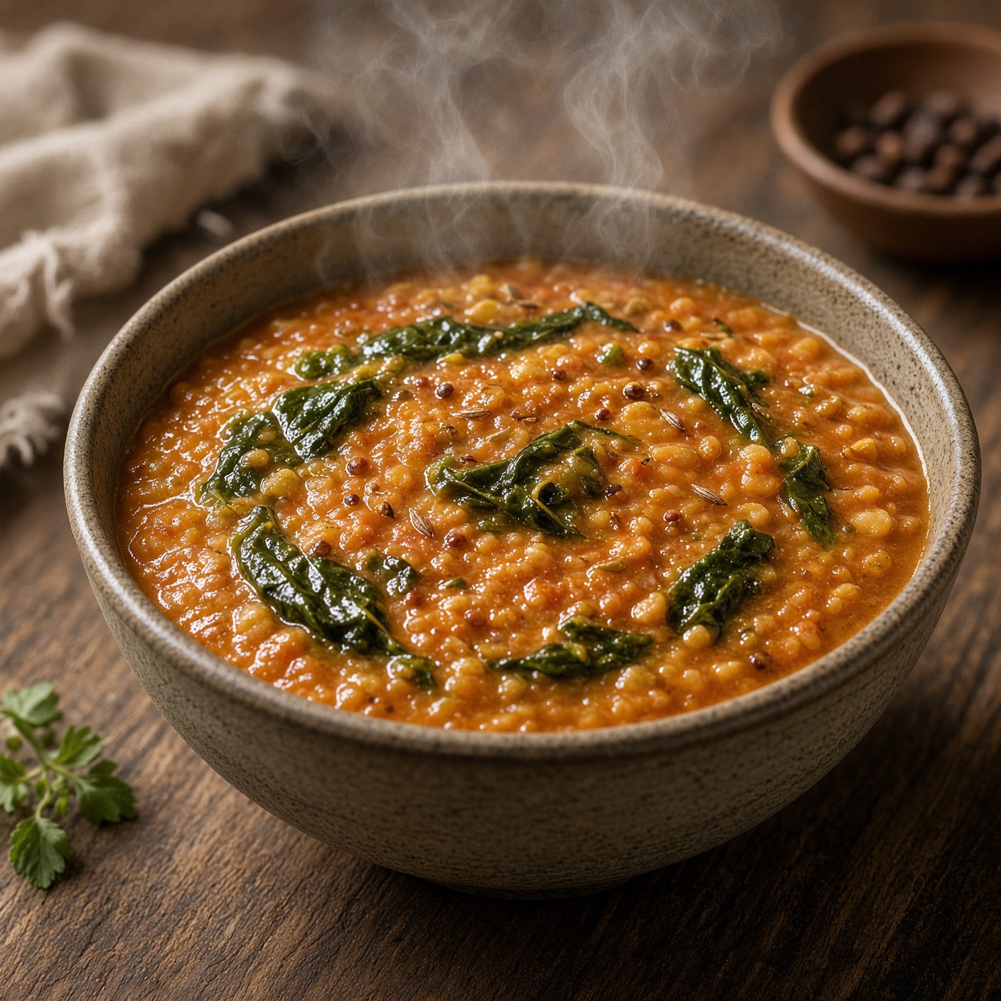 Red Lentil Dal with Mustard Seeds & Leafy Greens